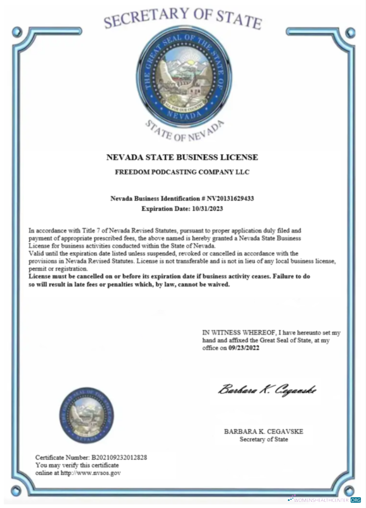USA Nevada State certificate of business license Word and PDF template